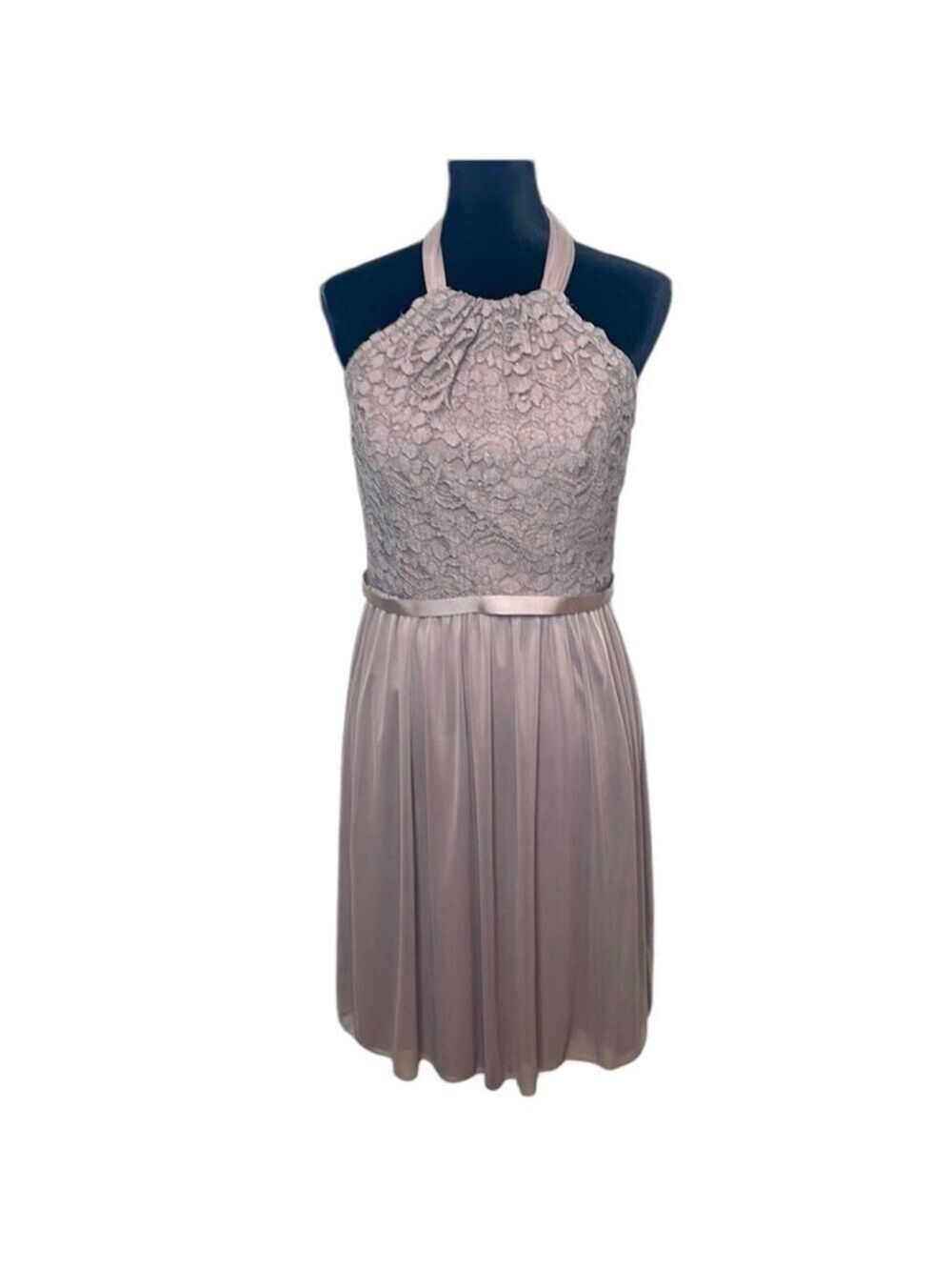 David's Bridal Blush Pink Halter Lace & Chiffon Bridesmaid Dress